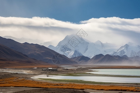 高原雪山风景背景图片