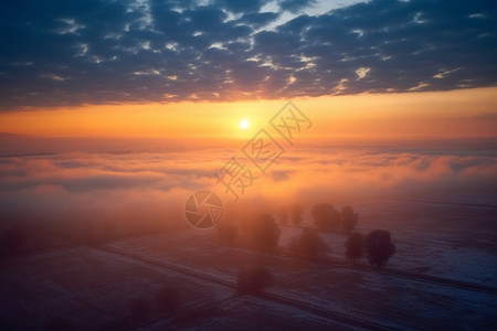 冬季的田间清晨背景图片
