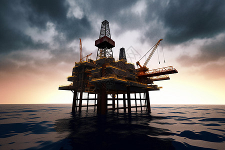 勘探海洋中的石油钻机设计图片