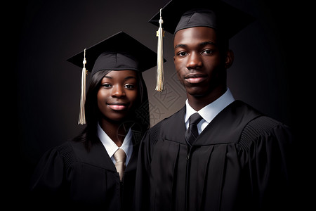 两位黑人大学毕业生的肖像特写学校高清图片素材