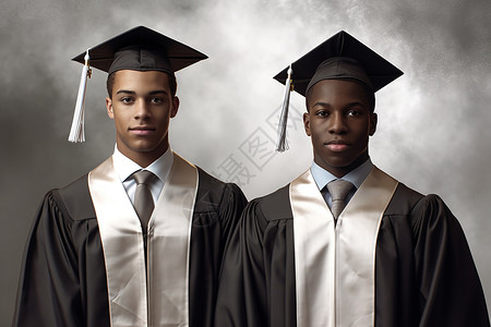 两名男性黑人毕业生特写高清图片素材