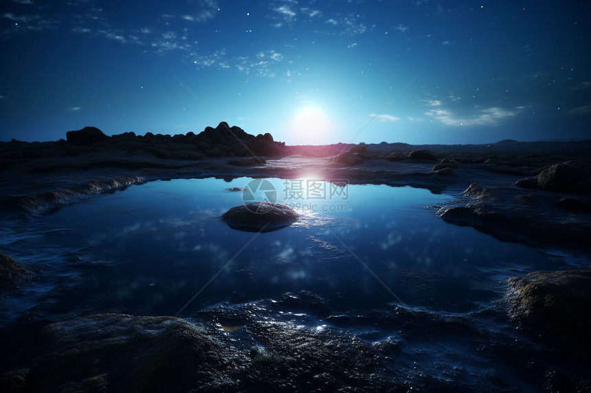夜间地热池的镜头图片