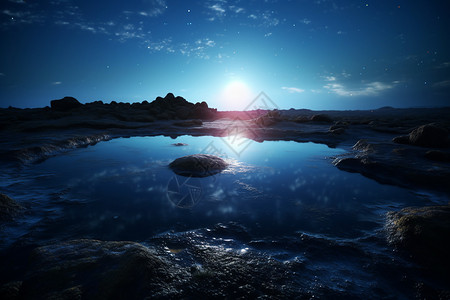 夜间星星夜间地热池的镜头设计图片