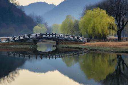 乡村小桥的风景倒影高清图片素材