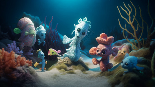 珊瑚工艺品羊毛毡海洋生物背景