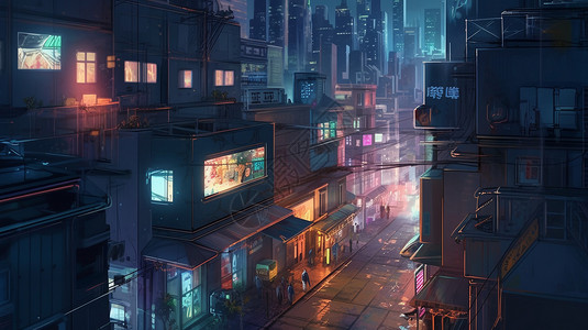 街景霓虹灯晚上的城市街景设计图片