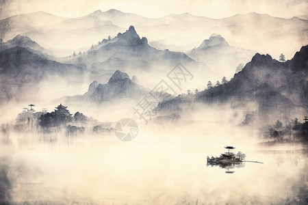 中式风景插画图片