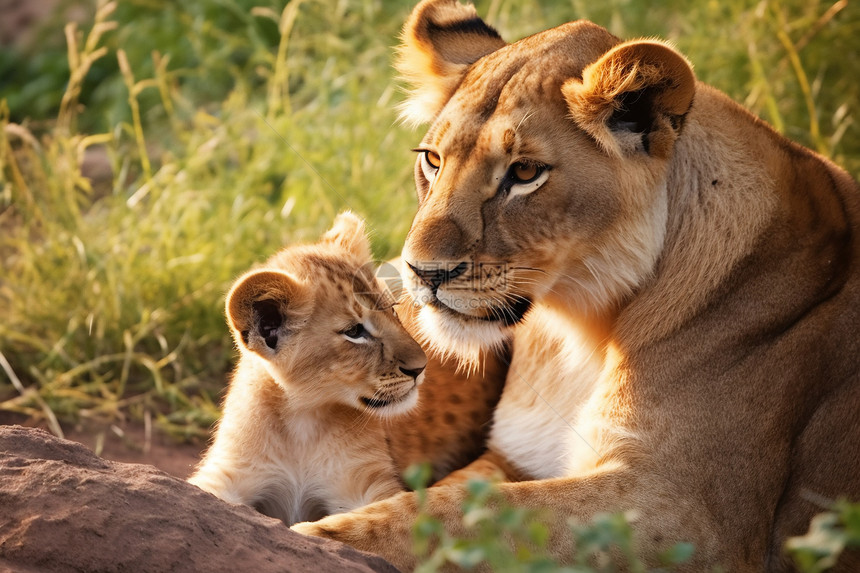 狮子和它的幼崽图片