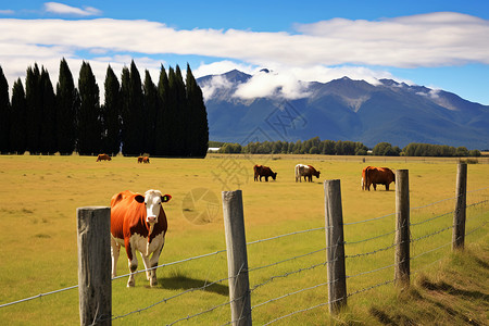 草地牧场牛群背景图片