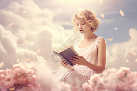 幻想书籍梦幻女神在云端阅读背景
