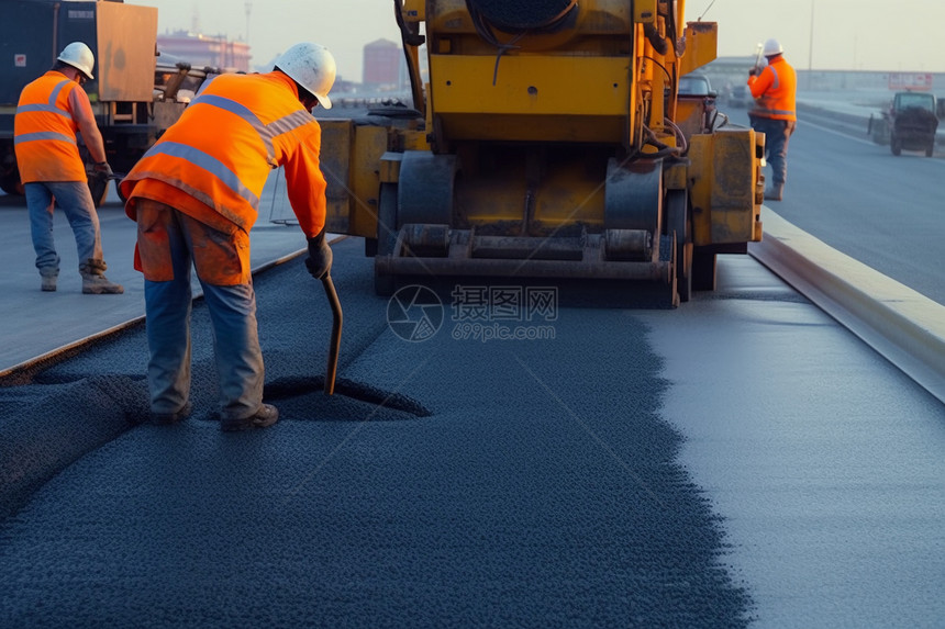 工人在公路工作图片