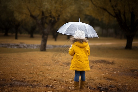 雨天树林的女孩图片