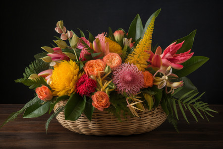 编织篮中的花朵背景图片