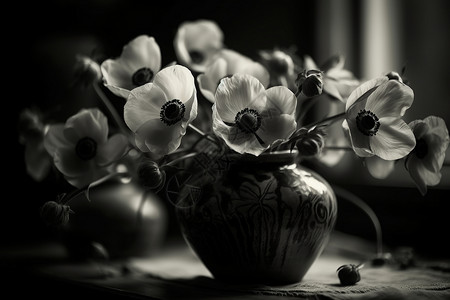 花瓶中生长的花枝图片