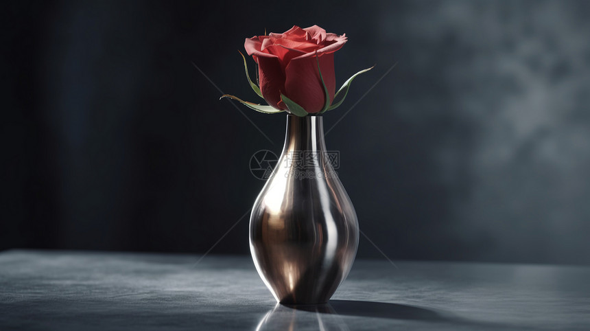 一支玫瑰在花瓶中图片