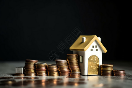 小房子模型和金币背景图片