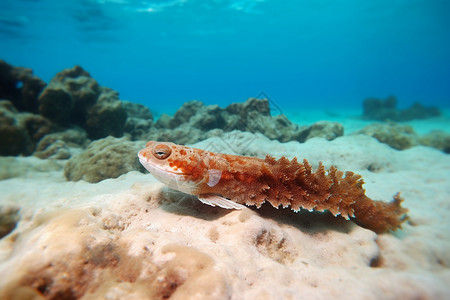 一条鱼停在海底的珊瑚礁图片
