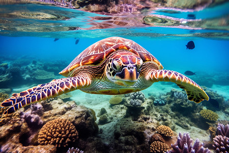 海底的海龟背景图片