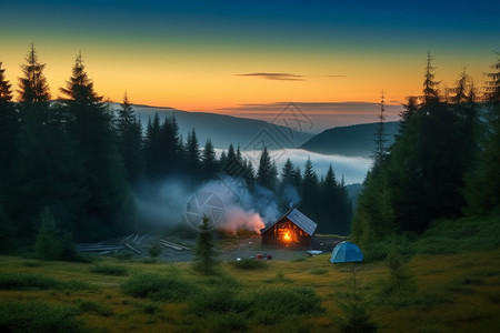 户外露营的篝火图片
