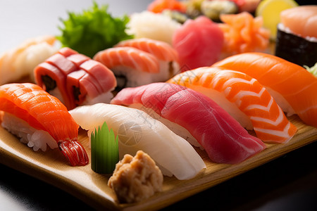 盘子上的生鱼寿司图片