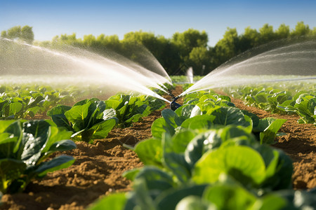 用高科技灌溉系统喷洒农作物高清图片