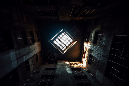 废弃的仓库有一个方形的天窗背景图片