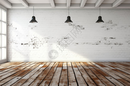 白色墙面和木地板背景图片
