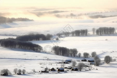草原上的冬天的雪景图片