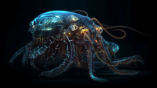 鱿鱼花深海神秘生物设计图片