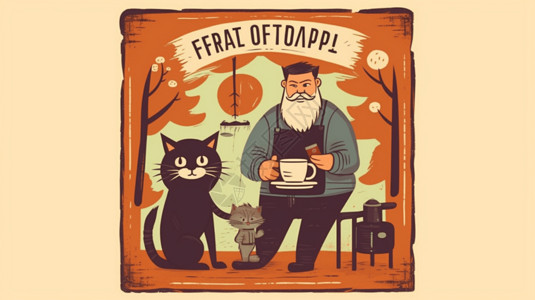 一人一猫喝咖啡背景图片