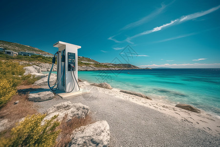 电桩海边的充电站背景