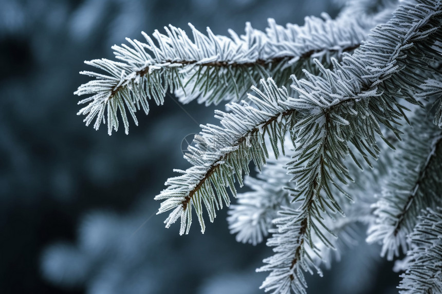 冬季带有积雪的松树枝图片