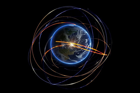 地球围绕卫星运行的轨迹高清图片