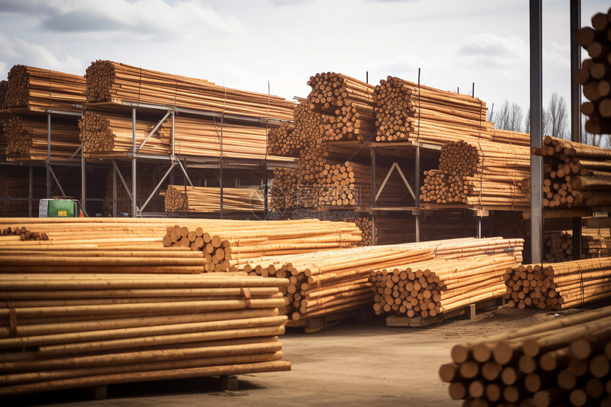 木材加工厂的原木图片