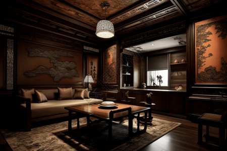 沙发木椅中式古典客厅设计图片