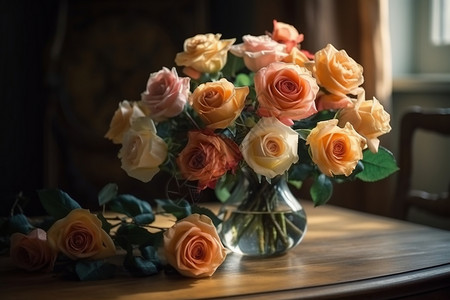 花瓶中的玫瑰花束图片