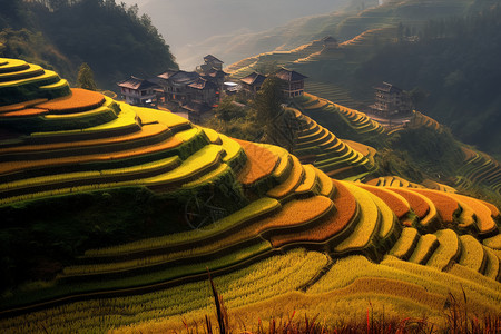 美丽的梯田高山水稻高清图片