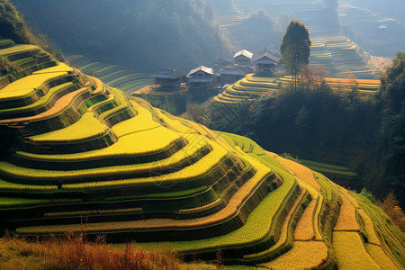 层层的梯田高山水稻高清图片