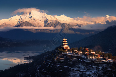 美丽的雪山自然风景背景图片