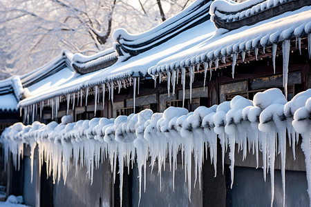 冬天建筑上的冰挂背景图片