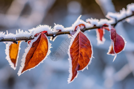 落雪节气手绘冬天落雪的叶子背景