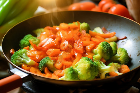 新鲜营养的炒蔬菜背景图片