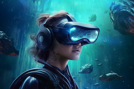 鱼和眼镜素材潜入VR世界迷人的视图设计图片