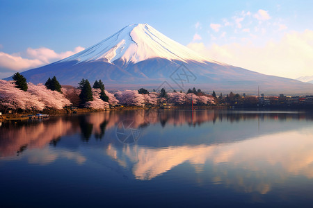 富士山的樱花背景图片