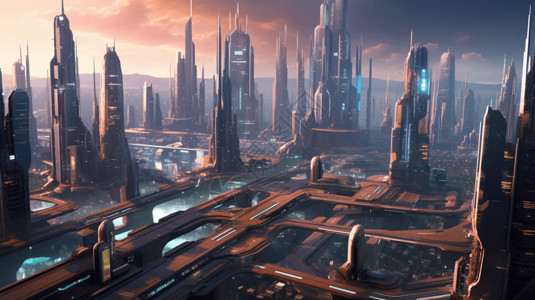 未来赛博朋克城市插图背景图片