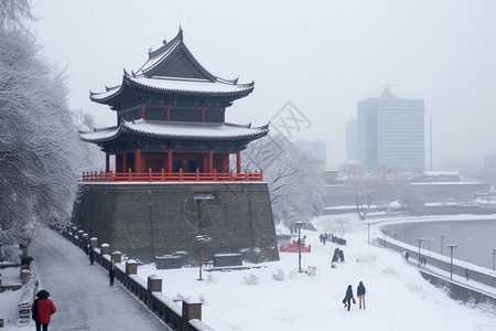 冬季城楼一角背景图片