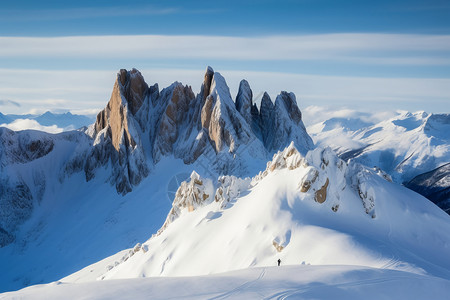 蓝天的雪山山峰图片