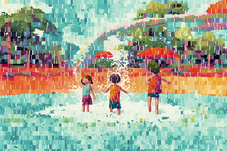 儿童在水上乐园玩耍图片