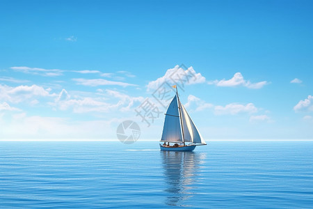 金边蓝色板一个人在海洋中的船上航行背景