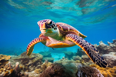 海洋生态系统中的海龟背景图片